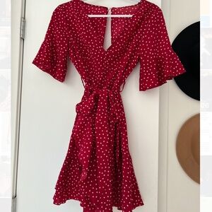 Red and White Wrap Dress Size M